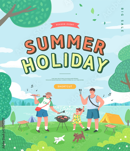 Summer Vacation Web Banner illustration.
