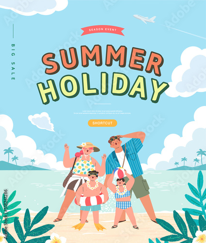 Summer Vacation Web Banner illustration. 