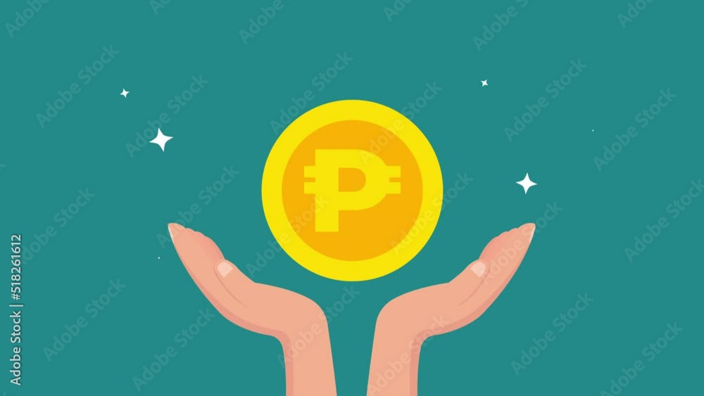 Gold peso coins in hand. Motion animation. Business concept 4k