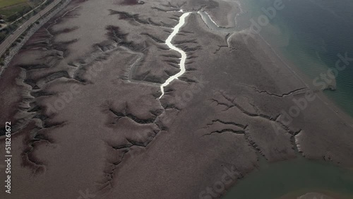 Aerial Drone of Mudflat Beach in Korea Daytime