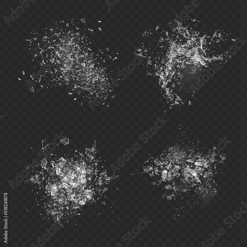 Canvastavla Set of broken glass shards. Vector abstract dust particles.