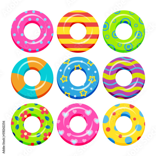 Colorful swim ring illustrations set isolated on white background