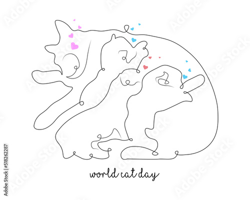 World Cat Day. hand lettering vector. International Cat Day. Modern calligraphy. cat sleeps with kittens.