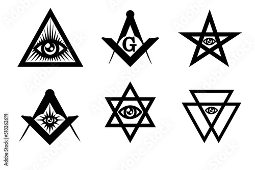 Set masonic symbol. Vector Black flat icons photo