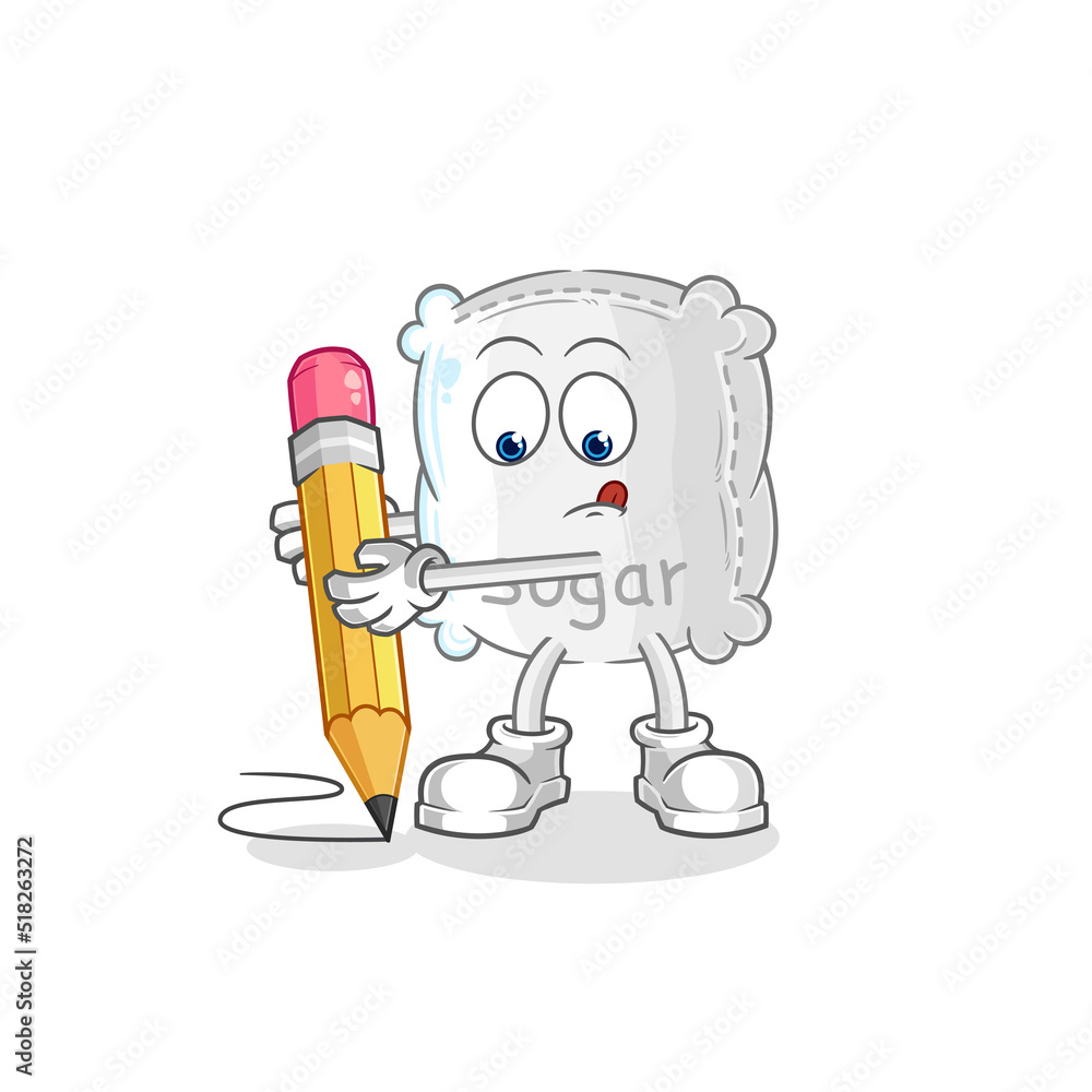 Obraz premium sugar sack write with pencil. cartoon mascot vector