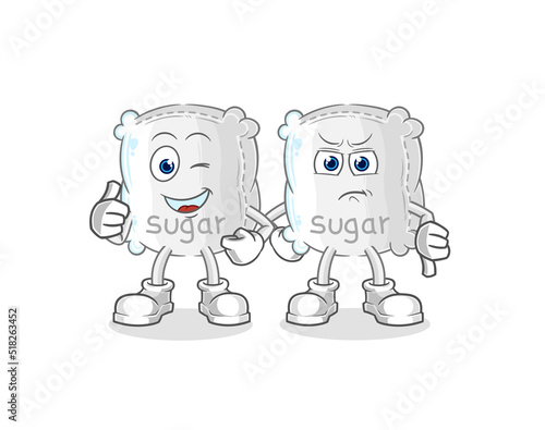 sugar sack thumbs up and thumbs down. cartoon mascot vector