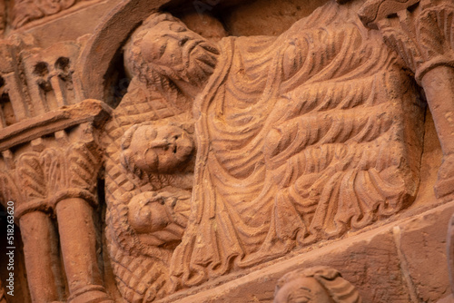 mujer durmiendo entre dos hombres, Iglesia de Santo Domingo, Románico, siglo XII, Soria, Comunidad Autónoma de Castilla, Spain, Europe