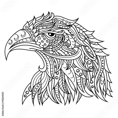 Hand drawn of eagle head in zentangle style