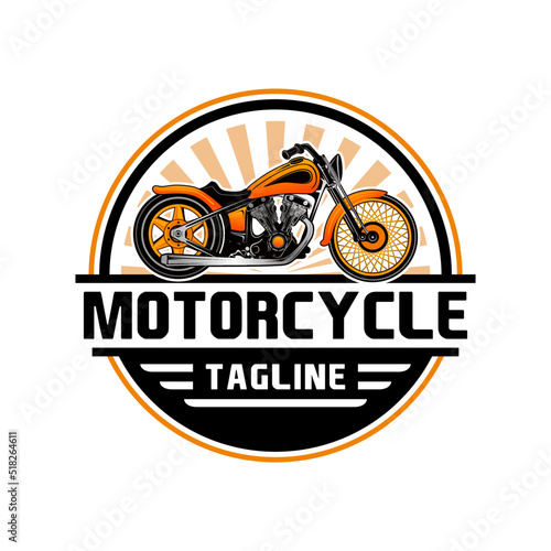 Custom motorcycle classic round vector logo with motorcycle lettering and illustration