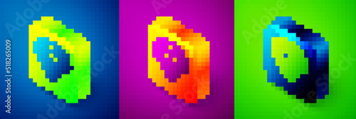 Isometric Diamond icon isolated on blue, purple and green background. Jewelry symbol. Gem stone. Square button. Vector