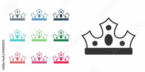 Black King crown icon isolated on white background. Set icons colorful. Vector