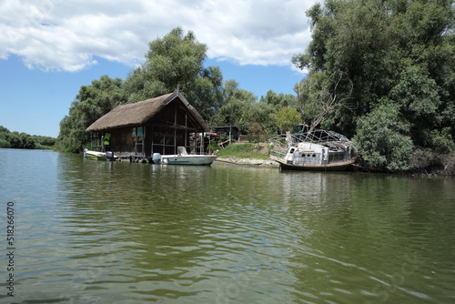 floating wood house in danube delta which belonged to late ivan patzaichin, caiac canoe world champion photo