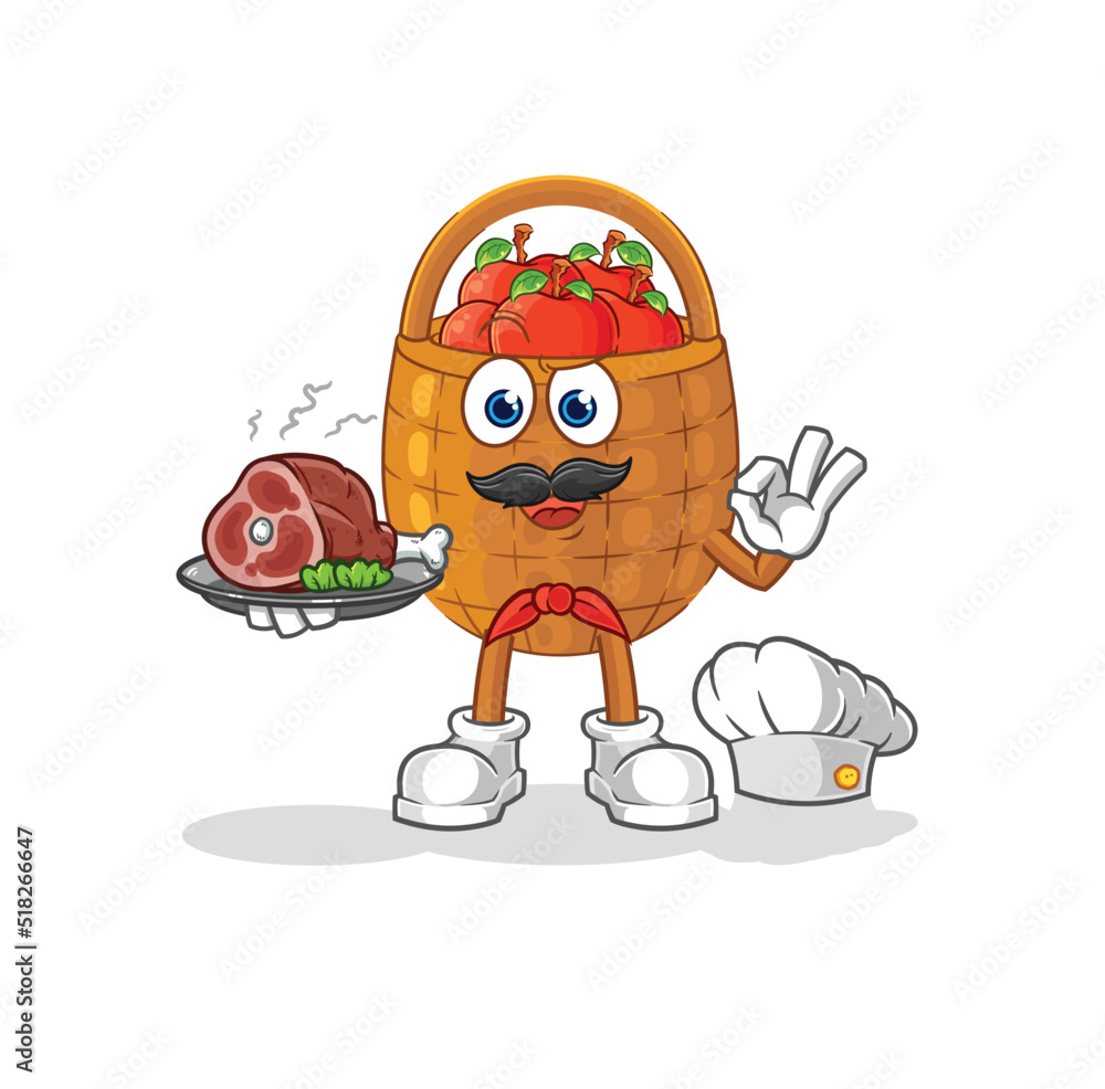 Fototapeta premium apple basket chef with meat mascot. cartoon vector