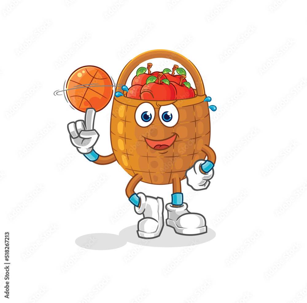 Obraz premium apple basket playing basket ball mascot. cartoon vector