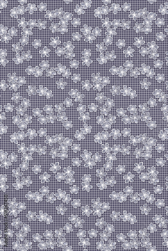 Cute little lace flowers on a blue background. Seamless floral pattern. Design for fabric.