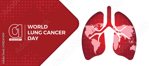world lung cancer day - the red lung with world map texture sign on white red background vector design