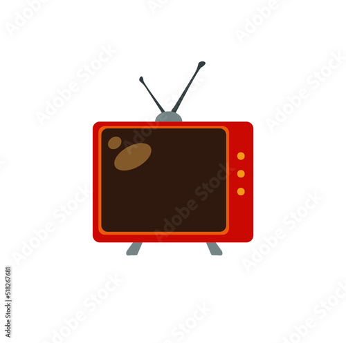 Old red TV with antennas isolated on white. Propaganda on TV. Mass media concept