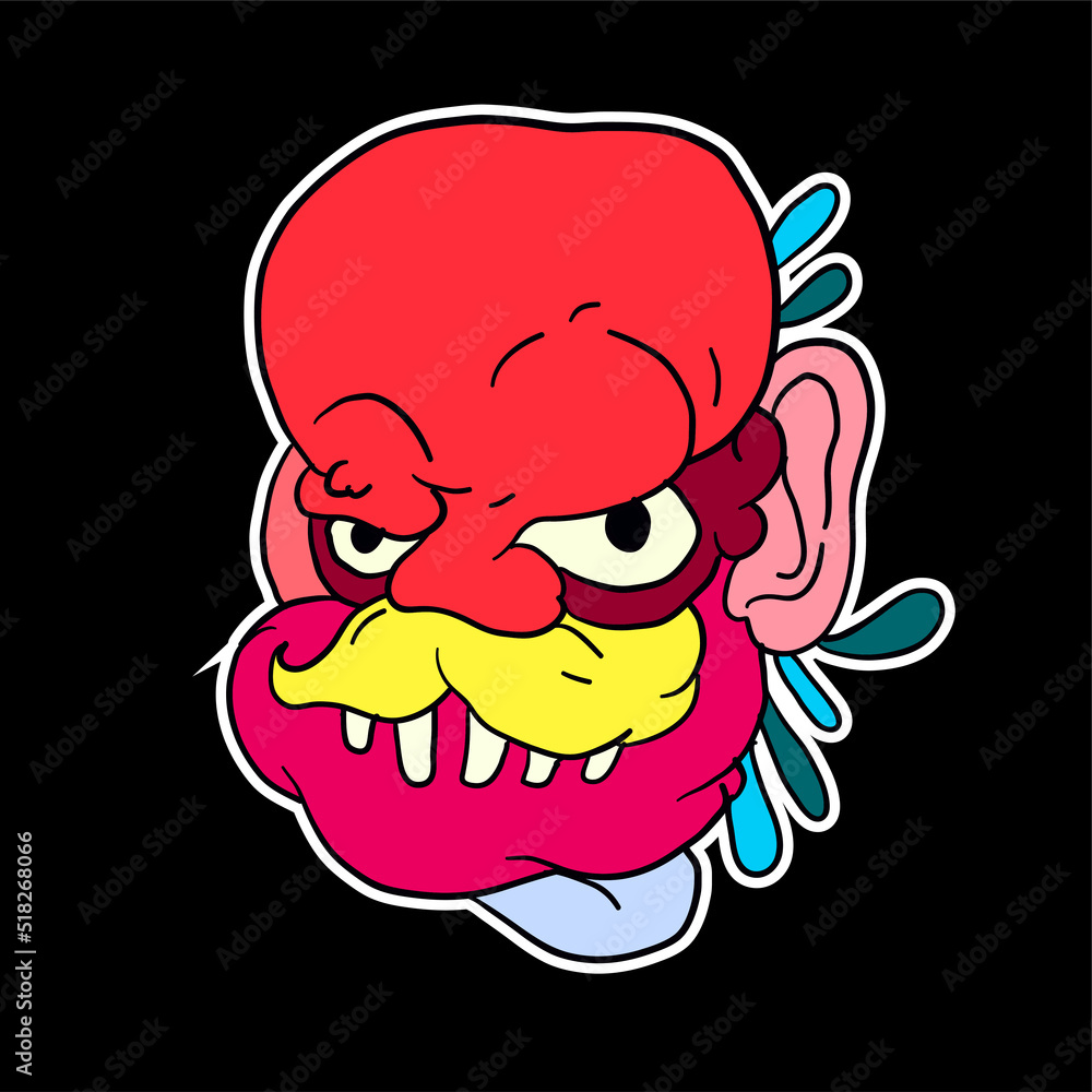 Obraz premium Sticker colorful doodle cartoon vector illustration. head, mask, evil, ghost and monster for logo mascot