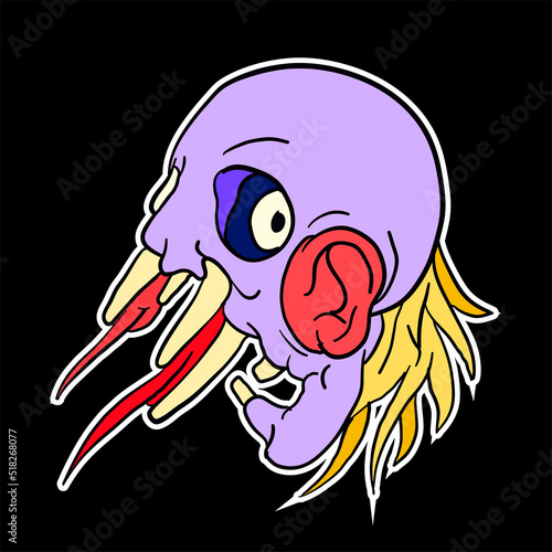 Sticker colorful doodle cartoon vector illustration. head, mask, evil, ghost and monster for logo mascot