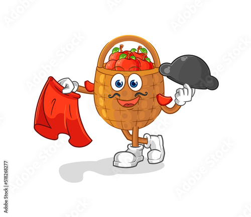 apple basket matador with red cloth illustration. character vector