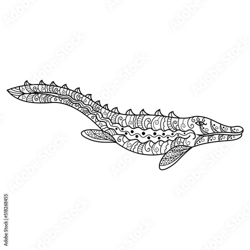 Photo Hand drawn of mosasaurus in zentangle style