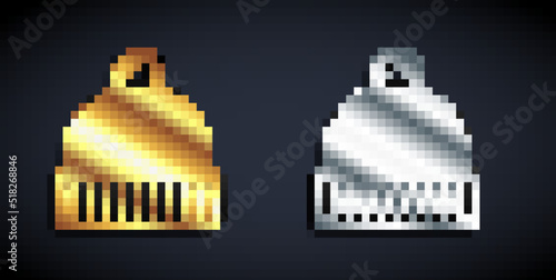Gold and silver Winter hat icon isolated on black background. Long shadow style. Vector