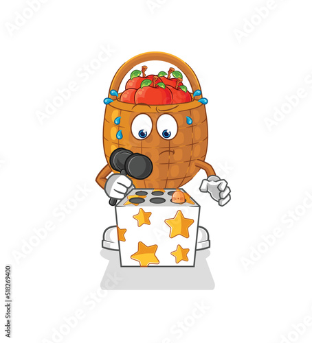 apple basket play whack a mole mascot. cartoon vector