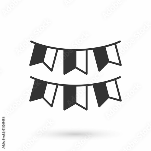 Grey Carnival garland with flags icon isolated on white background. Party pennants for birthday celebration, festival decoration. Vector
