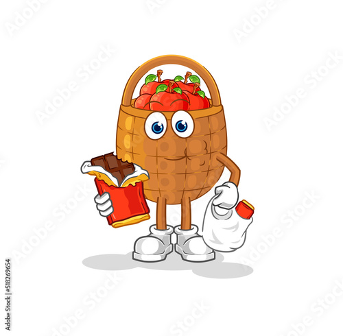 apple basket eat chocolate mascot. cartoon vector
