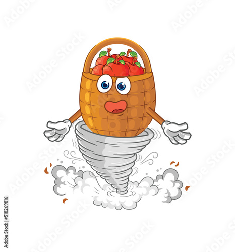 apple basket in the tornado cartoon character vector