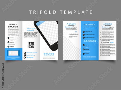 Corporate business trifold brochure template, Mobile app promotion trifold business brochure template.