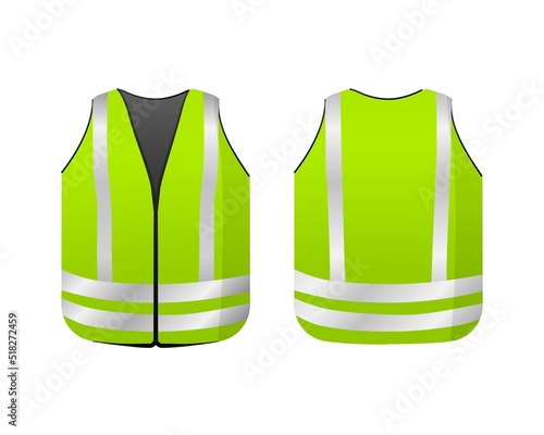Green luminous vest. Reflective uniform with white stripes