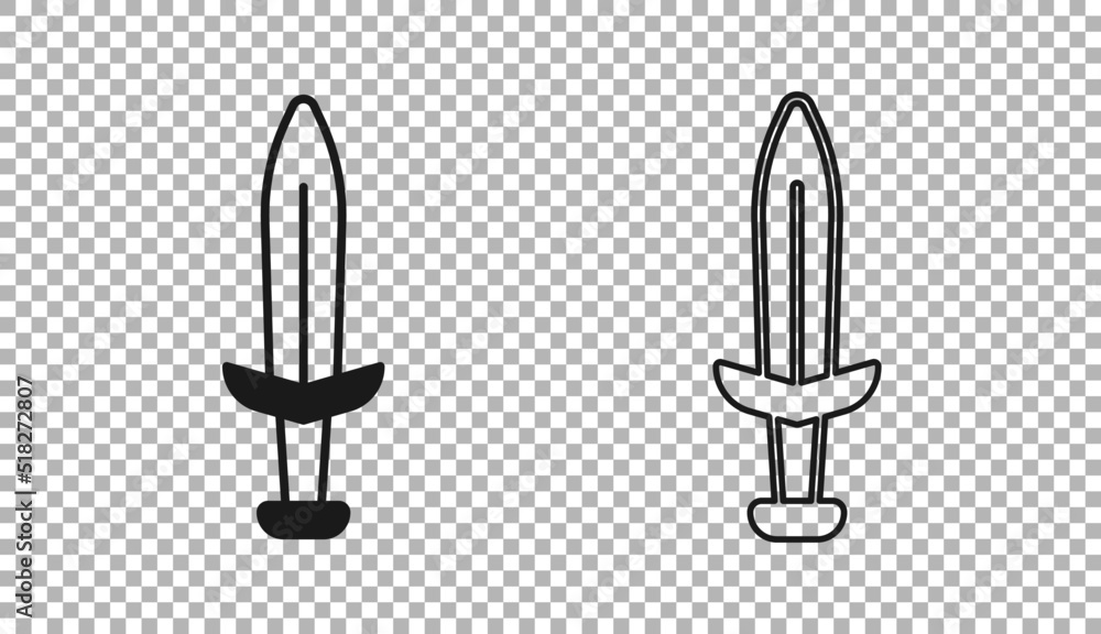 Black Medieval sword icon isolated on transparent background. Medieval weapon. Vector Black Medieval sword icon isolated on transparent background. Medieval weapon. Vector