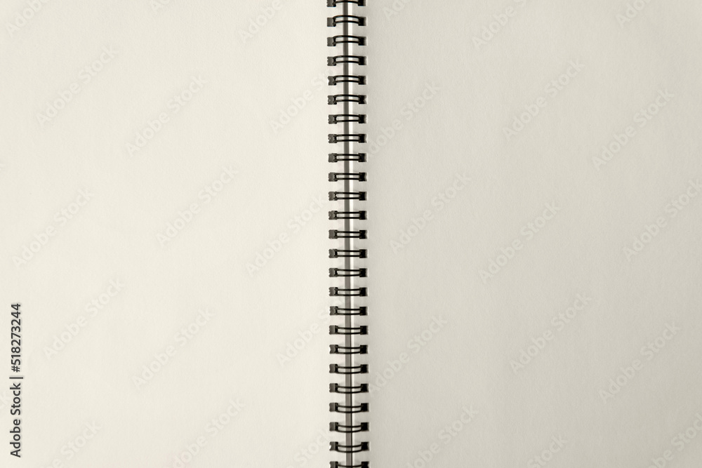 Top view above Open spiral notebook craft paper made from natural material and blank white page texture and minimal style background, page for take notes things to do Top view above Open spiral notebook craft paper made from natural material and blank white page texture and minimal style background, page for take notes things to do
