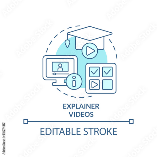 Explainer videos turquoise concept icon. Microlearning abstract idea thin line illustration. Small duration of content. Isolated outline drawing. Editable stroke. Arial, Myriad Pro-Bold fonts used