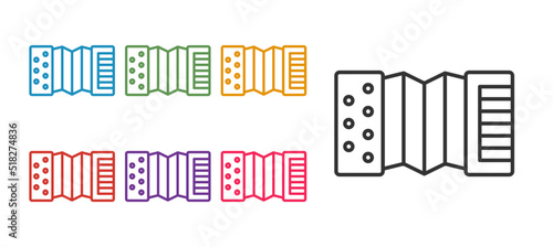 Set line Musical instrument accordion icon isolated on white background. Classical bayan, harmonic. Set icons colorful. Vector
