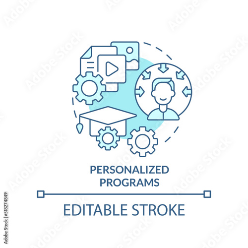 Personalized programs turquoise concept icon. Microlearning practice abstract idea thin line illustration. Manage course. Isolated outline drawing. Editable stroke. Arial, Myriad Pro-Bold fonts used