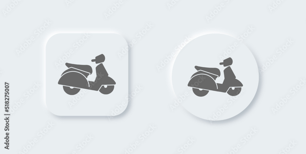 Scooter solid icon in neomorphic design style. Motorcycle signs vector illustration.