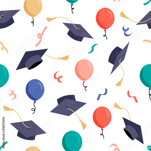 Graduation caps confetti seamless pattern
