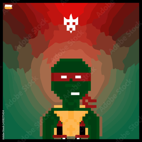 cartoon character in pixel vector art using a color filled background