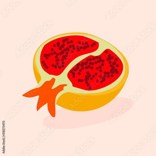 pomegranate illustration design with half cut and yellow fruit