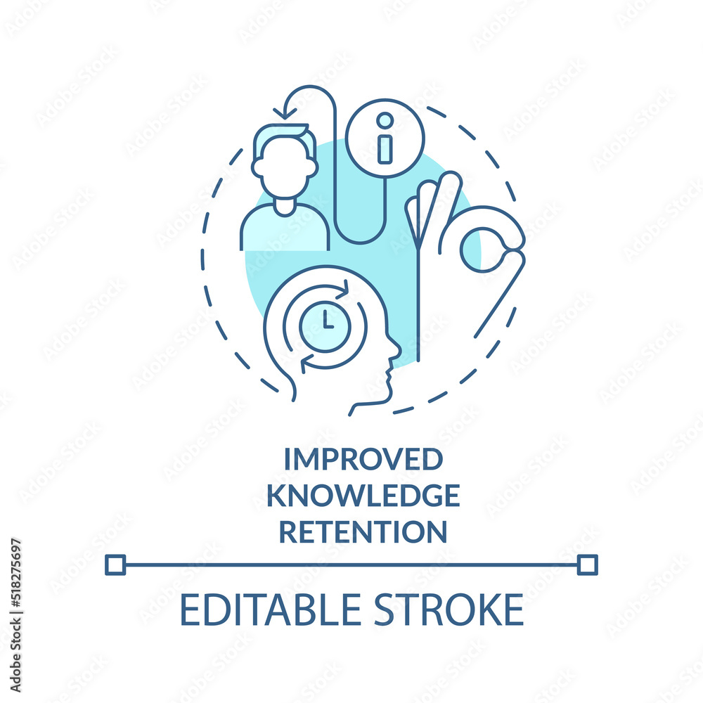 Improved knowledge retention turquoise concept icon. Microtraining benefit abstract idea thin line illustration. Isolated outline drawing. Editable stroke. Arial, Myriad Pro-Bold fonts used