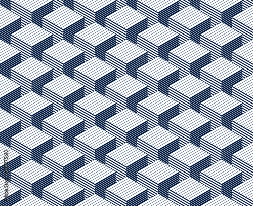 Wallpaper Mural Geometric 3D seamless pattern with lined cubes, stripy boxes blocks vector background, architecture and construction, wallpaper design. Torontodigital.ca