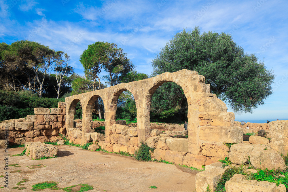 Ancient Ruins of Roman Tipasa with the Nice View to the Mediterranean coastline near Tipaza city, Algeria Ancient Ruins of Roman Tipasa with the Nice View to the Mediterranean coastline near Tipaza city, Algeria
