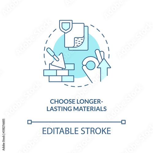 Choose longer lasting materials turquoise concept icon. Carbon reduction strategy abstract idea thin line illustration. Isolated outline drawing. Editable stroke. Arial, Myriad Pro-Bold fonts used