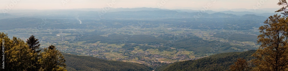 Landscape of Zagorje  countryside from Medvednica mountain at high noon