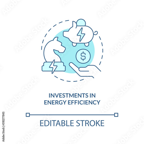 Investments in energy efficiency turquoise concept icon. Commerce. Net zero practice abstract idea thin line illustration. Isolated outline drawing. Editable stroke. Arial, Myriad Pro-Bold fonts used