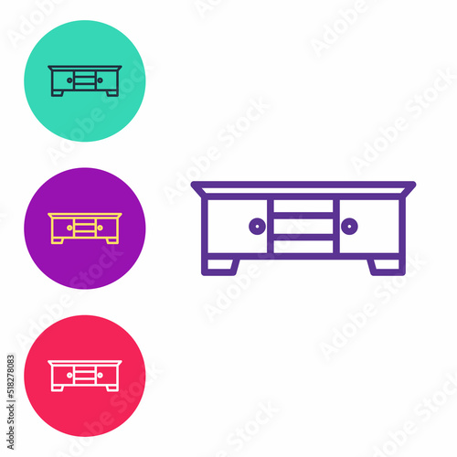 Set line TV table stand icon isolated on white background. Set icons colorful. Vector