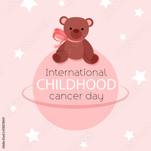 Wallpaper Mural Teddy brown bear sits on the planet in honor of world cancer day Torontodigital.ca