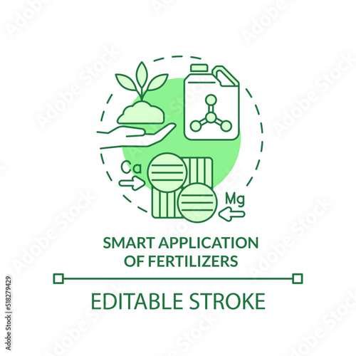 Smart application of fertilizers green concept icon. Increased crop yield abstract idea thin line illustration. Isolated outline drawing. Editable stroke. Arial, Myriad Pro-Bold fonts used